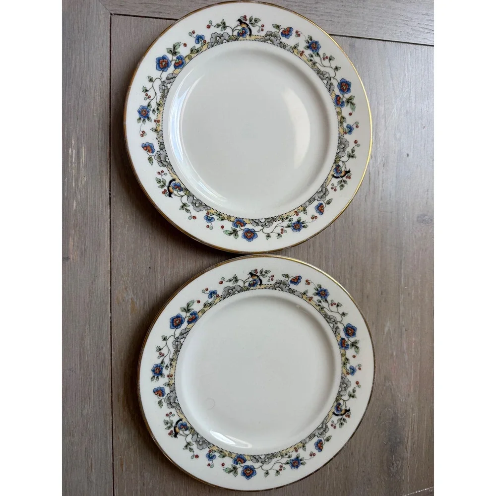 Syracuse China Old Ivory Hampton Bread Butter Plates Set of 2 Bird Floral Gold
